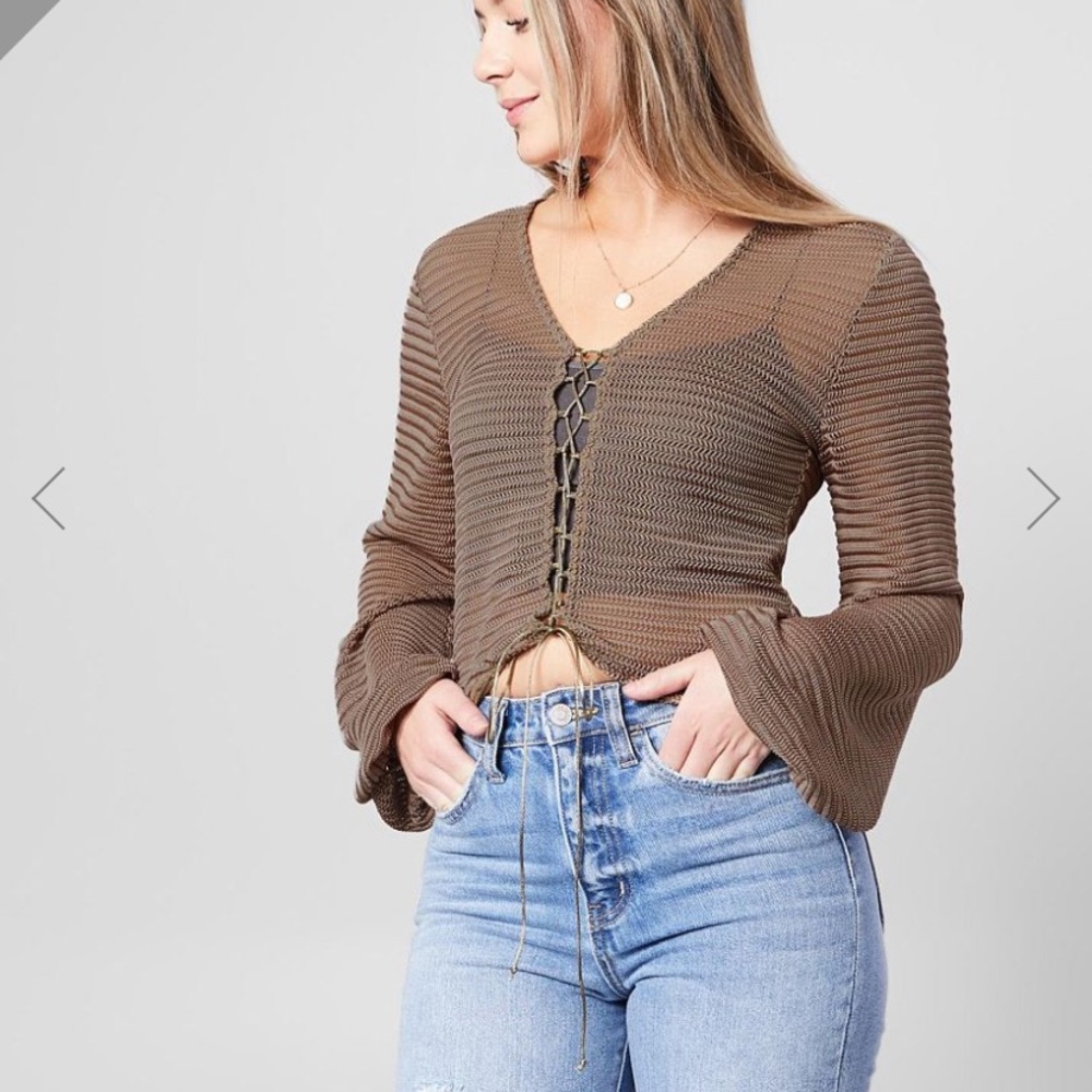 Gimmicks textured knit lace-up top